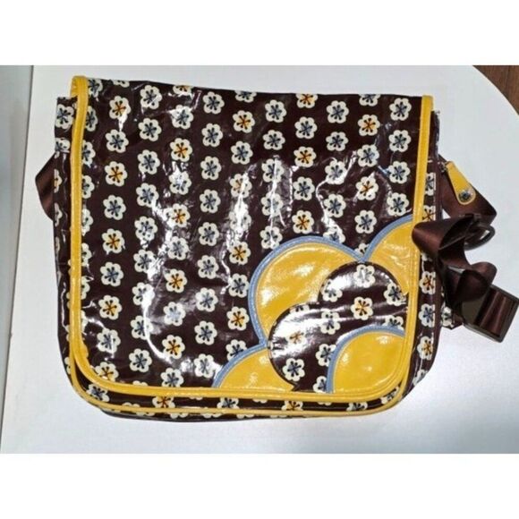 Vera Bradley Floral Vinyl Messenger Bag With Adjustable Strap & Yellow Accents - Picture 4 of 12